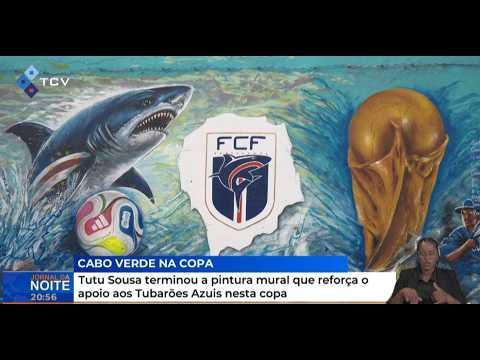 Tutu Sousa terminou a pintura mural que reforça o apoio aos Tubarões Azuis nesta copa