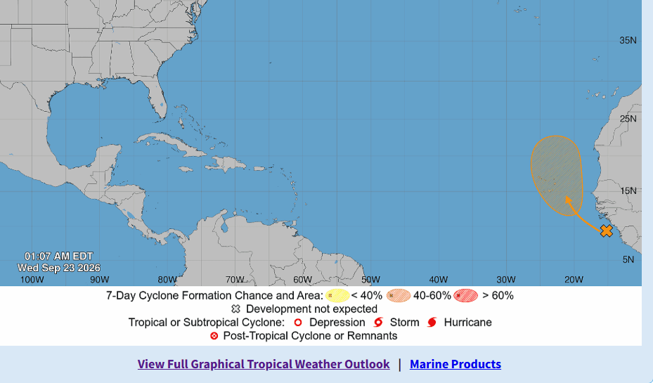 Onda tropical: NHC sobe probabilidade para 40% e admite formação de depressão tropical perto de Cabo Verde