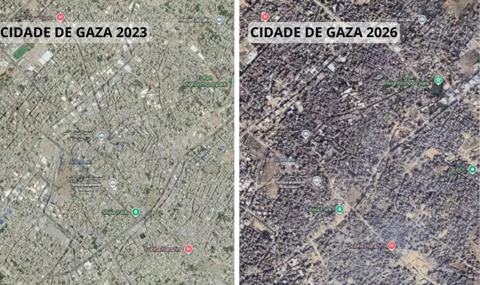 Novas imagens de satélite da Faixa de Gaza evidenciam devastação causada por Israel