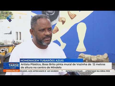 Artista Plástico, Boss Brito, pinta mural de Vozinha de 12 metros de altura no centro de Mindelo