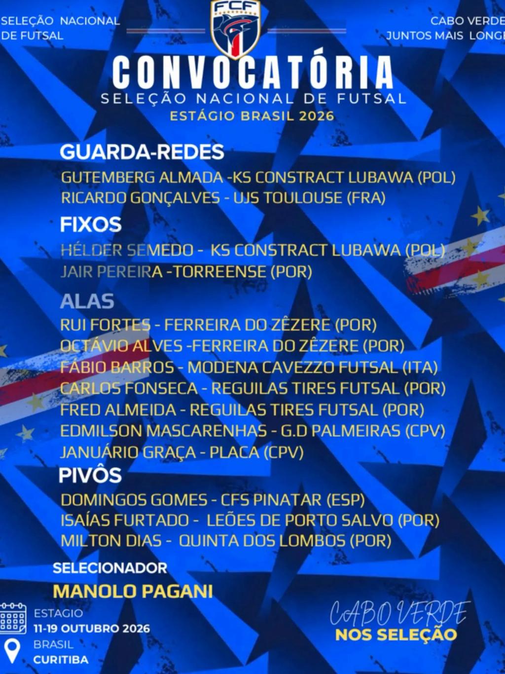 Desporto/
Cabo Verde participa na Copa das Nações de Futsal no Brasil